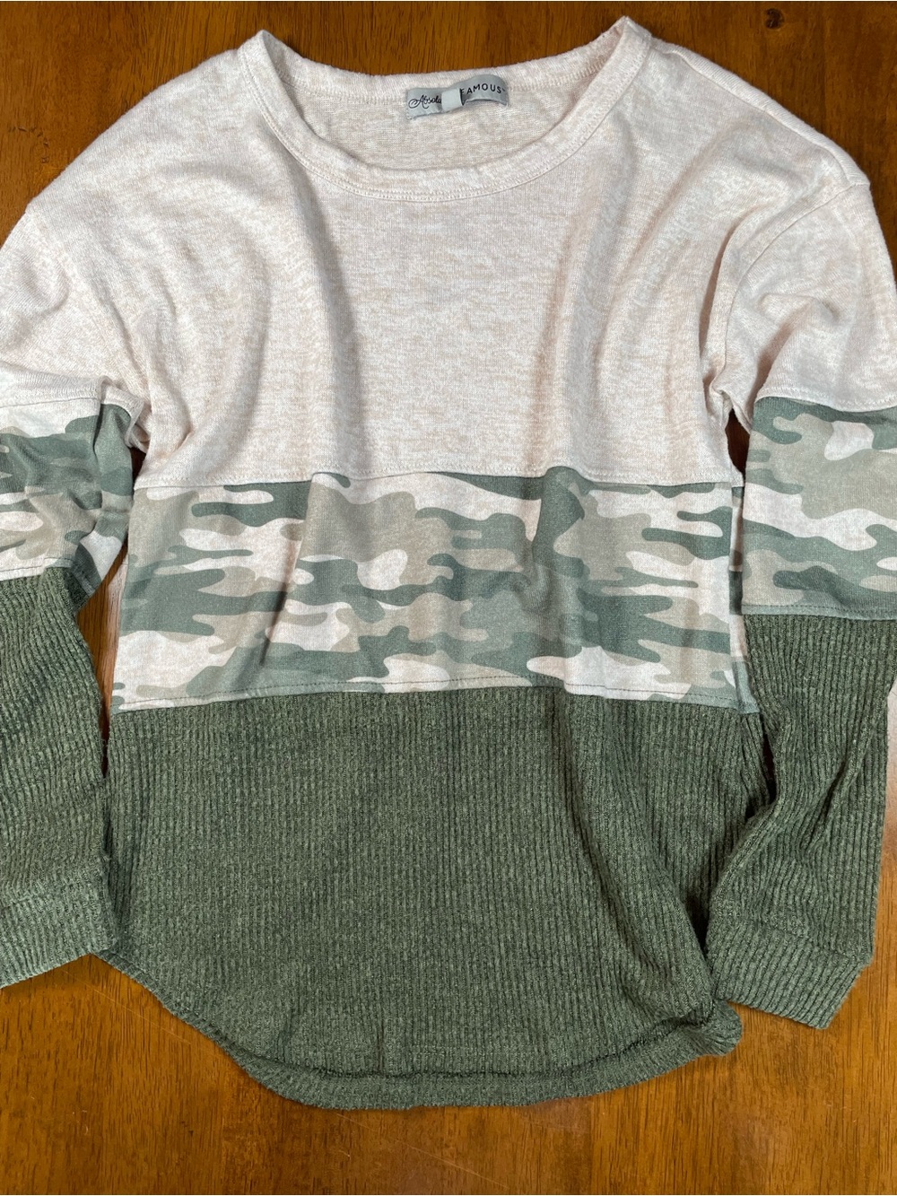 Absolutely Famous Olive, Cream & Camouflage Long Sleeve Top
